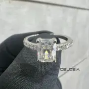 2.00 CT Emerald Cut Moissanite Solitaire Engagement Ring 935 Silver Wedding Ring