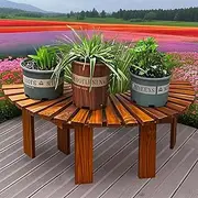 Solid Wood Patio Garden Bench Backless Seat, Semicircular Tree Surround Benches, Rustic Brown Curved Benches for Porch, Deck, Lawn, Backyard(Half Round)