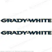 Fits Grady White Boat Logo Decals (Set of 2) - Navy w/Gold Outline 38" Long