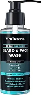 Men Deserve Sport Refresh Beard & Face Wash With Peppermint Oil Avocado Oil & Cedarwood Oil (Sulphate Free & Paraben Free) 100ml