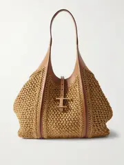 [Tod's] Tod's - T Timeless Leather-trimmed Raffia Shoulder Bag - Beige - One size One size Neutrals
