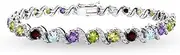 [B. BRILLIANT] Sterling Silver Genuine, Created or Simulated Gemstone Round S Design Tennis Bracelet