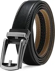 [Nelbons] Men's Belt width 3.0cm 1 1/8 inch, Leather Ratchet Belt for Men with Slide Buckle,Trim to Fit