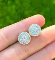 Men's 14k Gold Finish Real Sterling Silver Micro Paved 2.6ct cz Earrings Ice 10