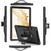 Pisen Rugged Samsung Galaxy Tab S9+ / Tab S9 FE+ (12.4') Case Black - Built-in-Kickstand,Adjustable Hand Strap,Shoulder Strap,Pen Holder,DropProof