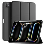 For Apple iPad Pro 13 (2024) Pencil Holder Case, Folio Leather Stand Smart Cover (Black)