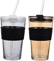 Mikinona 2Pcs Drinking Cup with Straw for Beer Iced Tea Stylish Water Bottle for Home Office Travel Design Colors