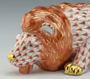 NEW in BOX HEREND 6.25” LION Drinking Rust Fishnet Cat Figurine ($627 Retail)