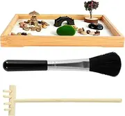 Zen Garden Kit,DIY Zen Sand Set Mini Desktop Zen Decor Garden Funny Meditation Zen Sand Gift with Artificial Tree Bridge Zen Sand Tray Play Kit for Meditation Desktop Decor and Gift 19x28cm