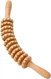 AIMALL Wooden 12-Roller Body Massager Stick for Deep Tissue Relief - Manual Meridian Massager for Neck, Waist, Thighs, Trigger Point Therapy for Fascia and Cellulite