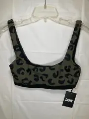 DKNY Leopard Print Swim Bikini Top Women's Moss Green Square Neckline XS
