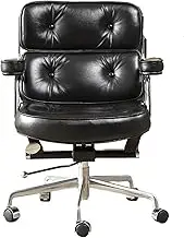 Ergonomic Office Chair Mid Back PU Leather Desk Chair, Office Task Chair with Armrests, Adjustable Chair with Wheels Desk Chair(Black)