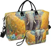 [ZRYSMY] Colorful Florals Elephant Duffel Bag for Traveling, Travel Bag Gym Bag, with Multiple Interior Pockets Shoulder Weekender Bag for Women Men with Toiletry Bag 20.5L x 1.9W x 13.8H