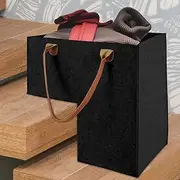 Stair Basket with Leather Handles Felt L Shape Large Capacity Stair Step Bin Stair Step Storage Basket Space Saving Staircase Storage Organizer Home Office Stair Decor for Kids Toys Tools (Black)