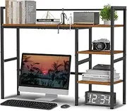 Desk Shelf, 98 cm Desktop Organizer Shelf, Desk Hutch for Computer Monitor, 4 Tier Desktop Display Rack, Wood Bookshelf Storage Rack for Home Office Dorm (Rustic Brown, 98 CM)