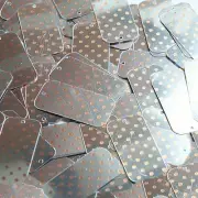 Rectangle Sequin 1.5" Orange Polka Dot on Silver Metallic