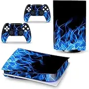 Full Body Vinyl Skin Decal Cover for PS5 Disc Edition Console & Controllers Blue Fire (Blue Fire)