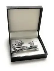 Gift Set Cufflinks Tie Clip Set Silver Checkered Flag Design Matching Set