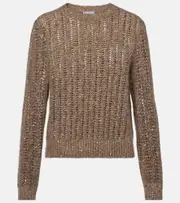 [Brunello Cucinelli] Brunello Cucinelli Open-knit sequined sweater AU 14 brown