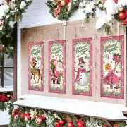 Large Set of 4 Pink Christmas Decorations Vintage Christmas Banner Vintage Ch...