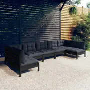 vidaXL 7 Piece Garden Lounge Set with Cushions Black Solid Pinewood