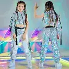 PU Hip-Hop Dance Clothes Reflective RaveGirl Jazz Festival Crop Tops Cargo Pants
