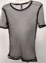 Victoria's Secret 87% nylon,13% spandex stretch solid black fishnet top M/L