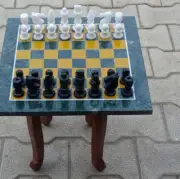 Green Marble Chess Table With Pieces / Chess Indoor Game Set / Father's Day Gift