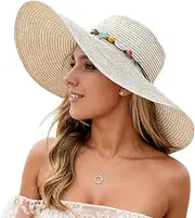 [AZIDWERYQ] Sun Hats for Women, 6" Floppy Wide Brim Hat UV Protection Breathable Straw Sun Hat with Windproof Strap Foldable Packable Beach for Travel Hiking Picnics Outdoor Use Wide Brim Hats for Women