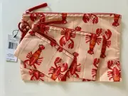 NWT Vera Bradley Ripstop 3 Pouch Organizer Set Travel Makeup Lobster Clause