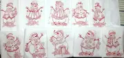 10 Snowmen Quilt Blocks Embroidered NICE