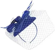 [Ipetboom] Elegant Flower Headband Mesh Fascinator Hat for Women for Cocktail Masquerade Dark Blue