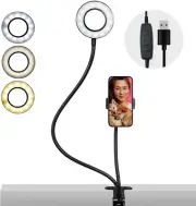 LS Prolighting Clip on Selfie Ring Light Stand with Phone Holder, Flexible Arms