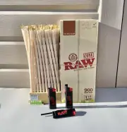 Raw ORGANIC 1 1/4 Size Pre-Rolled Cone FULL BOX 900 + raw PHOENIX LIGHTER