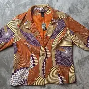 Ashley Stewart Blazer Women’s 16 Orange Yellow Purple Tribal Print