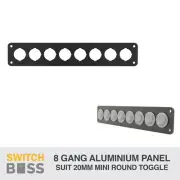 8 GANG 20mm Mini Round TOGGLE ROCKER SWITCH PANEL Only Aluminium 12v Marine