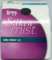 L'eggs Silken Mist Silky Sheer Leg Stockings Control Top Jet Black (A)