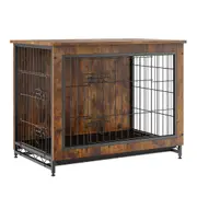 32" Wooden Dog Crate with Double Doors & Versatile Tray