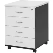 LOGAN MOBILE PEDESTAL 476mm W x 470mmD x 676mm H White & Ironstone 4 Drawer