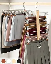 [MORALVE] Skirt Hangers Space Saving with Clips - 2 Pack - European Beechwood 5-Tier Hanger for Shorts, Skirts, and Trousers - Wardrobe Organizer and Storage Solution for Women with 360° Swivel Hook