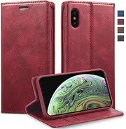 GoshukunTech Wallet Case for iPhone XR,for iPhone XR Leather Flip Case with RFID Blocking Card Holders Stand Feature Cash Pocket Magnetic Cover[Wine red]