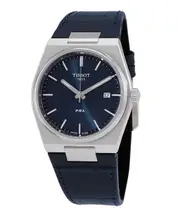 Tissot PRX T-Classic Swiss Made Leather Strap Blue Dial Quartz 100M Mens Watch
