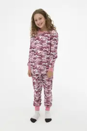 Girls Sizes 8-14 Pink Camo Camouflage Pyjamas Long Set PJS (2567)