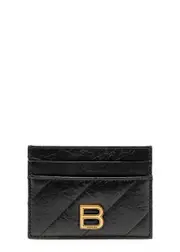 Balenciaga Crush Crinkled Leather Card Holder - Black ONE SIZE