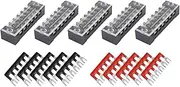 X AUTOHAUX 5 Set 6 Positions Dual Row Screw Terminal Strip 600V 15A and 6 Positions Pre Insulated Terminal Barrier Strip