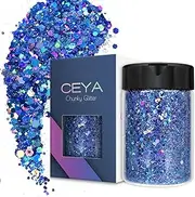 Ceya Holographic Chunky Glitter, 4.9oz/ 140g Royal Blue Craft Glitter Powder Mixed Chunky & Fine Flakes Iridescent Nail Sequins for Nail, Hair, Epoxy Resin, Tumblers, Slime, Painting, Festival Decor