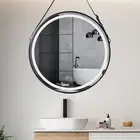 LED Round Hanging Salon / Bathroom Wall Mirror Black 80cm Interior Ave