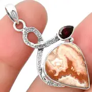 Rosetta Picture Jasper & Garnet 925 Sterling Silver Pendant Jewelry P-1111