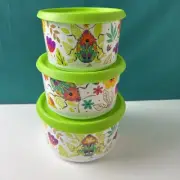 Tupperware One Touch Stacking Canisters Beetles Bug Set Of 3 New