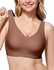 [Vertvie] Seamless Bra Women's Large Sizes Without Underwire Push Up Bra V-Neck Full Cup Soft Bralette Comfort Seamless T Shirt Bra Stretch Soft Sleep Bra with Extension